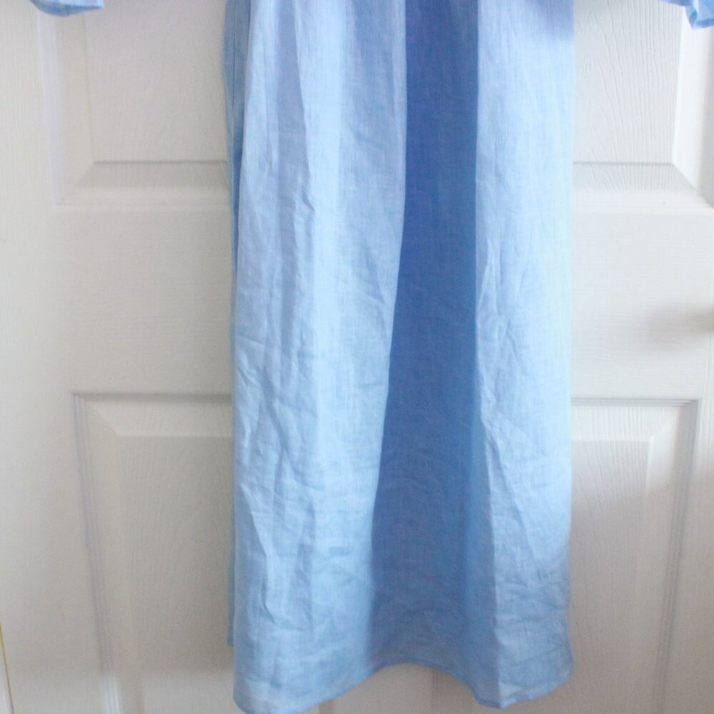 Sleeper Atlanta Midi Linen Dress in Light Blue Puff Sleeve Smocking - Picture 4 of 12